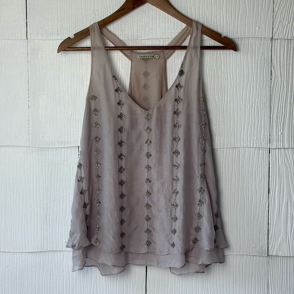 Tangerine Embellished purple Gray beaded Tank Top women’s small